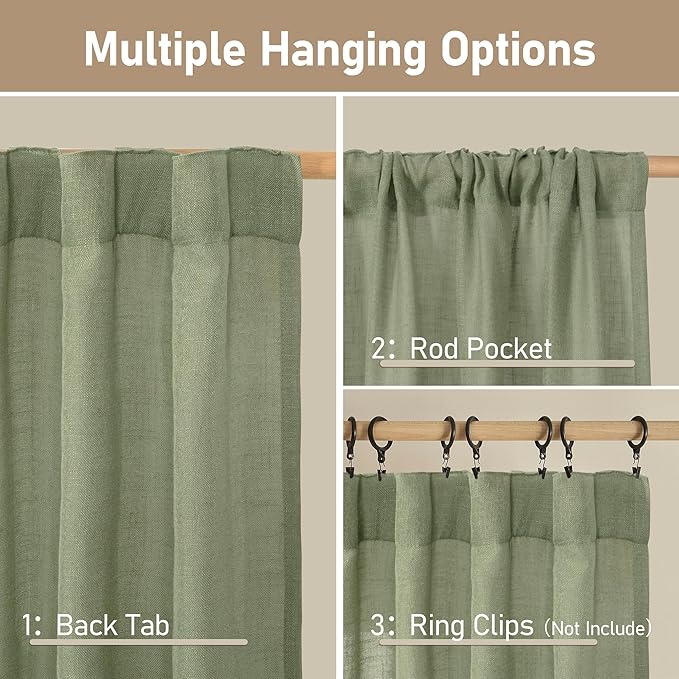 LAMIT Short Linen Window Curtains 30 Inches Long 2 Panels, Sage Green Semi - Image 3