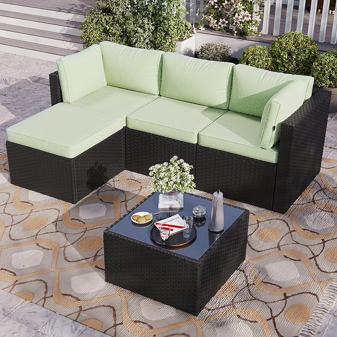 Aoxun Outdoor Patio Furniture Set, 5-Pieces All-Weather Rattan Sectional Sofa by Aoxun