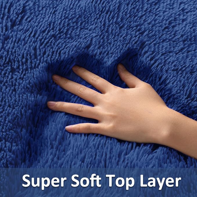 Ophanie Small Rug Washable Non Slip Throw Bedside Area Rugs, Fluffy Soft Blue - Image 3