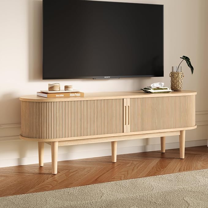 LINSY HOME 58" Fluted TV Stand for TVs up to 65 Inch, Mid Century Modern by LINSYHOME