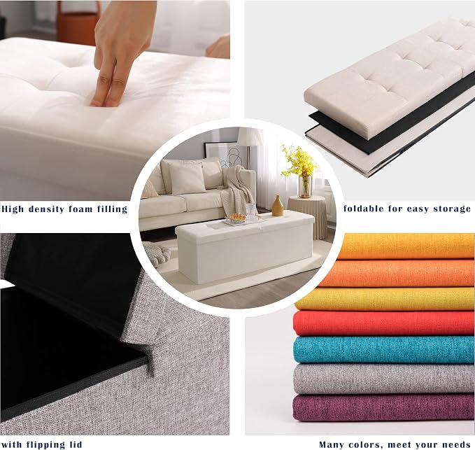 Storage Ottoman Bench Foldable Seat Footrest End of Bed Ottoman - Image 6