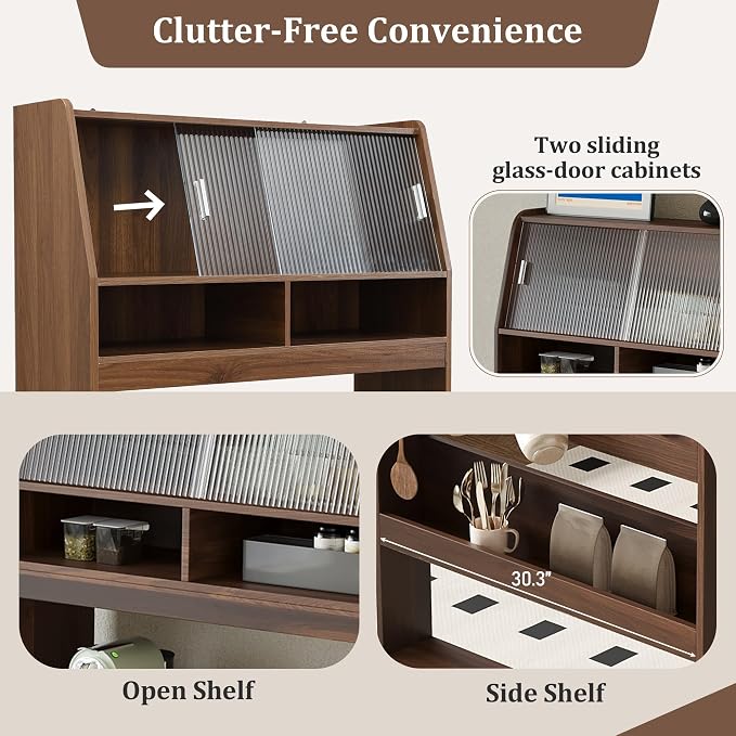 Compact Buffet with Hutch and Foldable Dining Table, 2-in-1 Buffet - Image 7