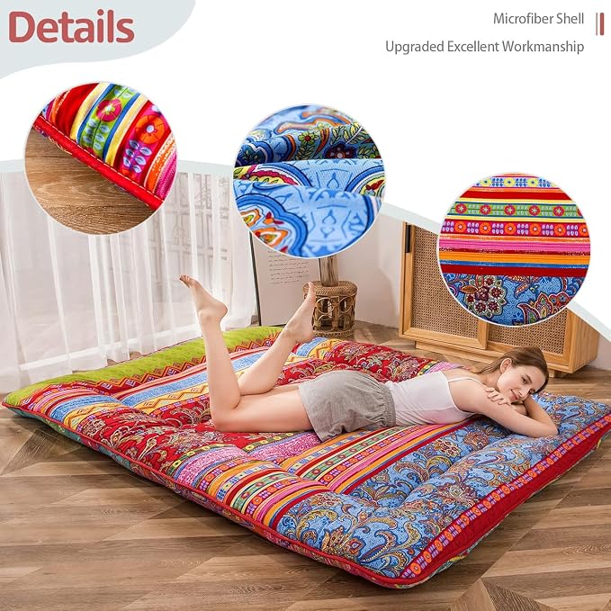 MAXYOYO Bohemian Retro Floor Mattress Vintage Floral Japanese Futon Mattress - Image 5