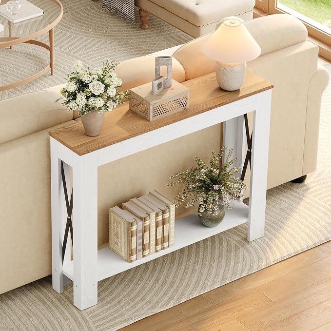 YATINEY Farmhouse Console Table, 39.4'' Small Narrow Entryway Table, Wood Couch - Image 2