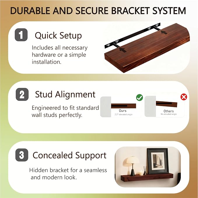 Solid Wood Floating Shelves, 15in Finished Real Wood Wall Shelves - Image 6