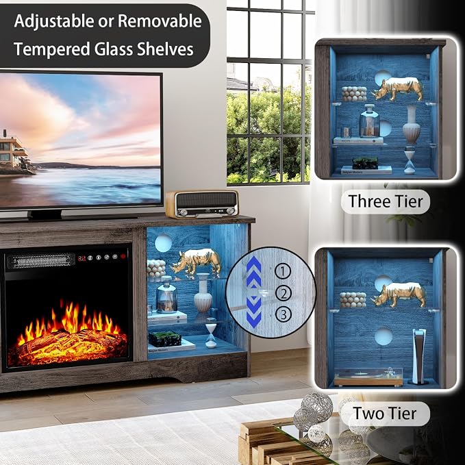 PRETZI Fireplace TV Stand with 18" Fireplace Up to 65" TVs, TV Media Console - Image 4