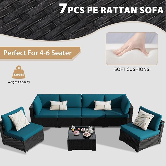 KIGOTY 7-Piece Patio Furniture Set, All-Weather PE Rattan Outdoor Sectional Sofa - Image 7