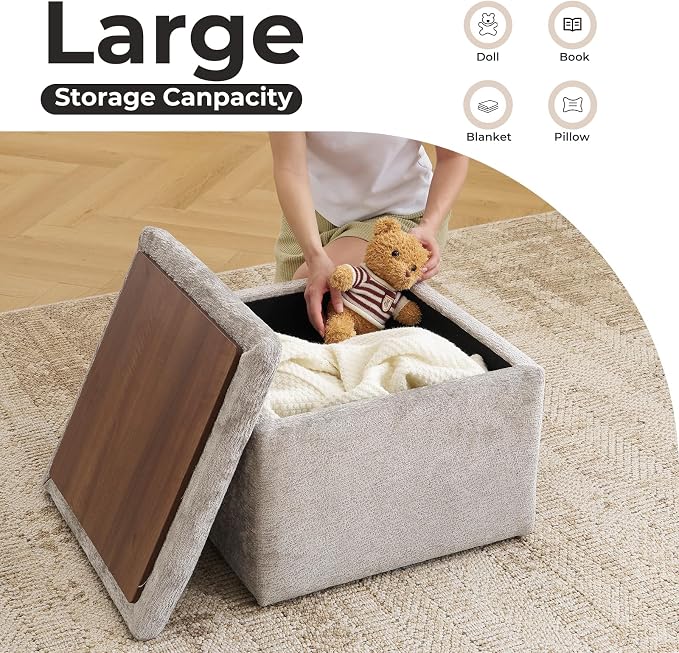 Large Storage Ottoman, Chenille Ottoman Foot Stools, Ottoman Footstool - Image 5