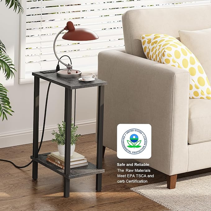 TUTOTAK Small End Table with Charging Station, Narrow Side Table with USB Ports - Image 5