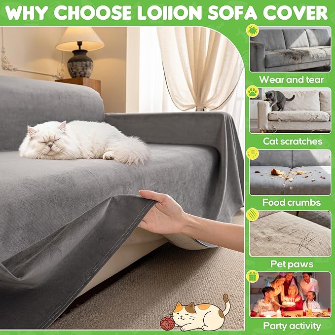 LOllON Velvet Couch Cover for Cats Dogs Kids - Image 6