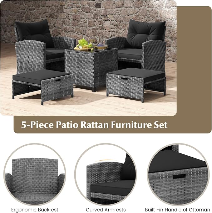 Tangkula 5 Pieces Patio Conversation Set, PE Wicker Rattan Outdoor Furniture Set - Image 7