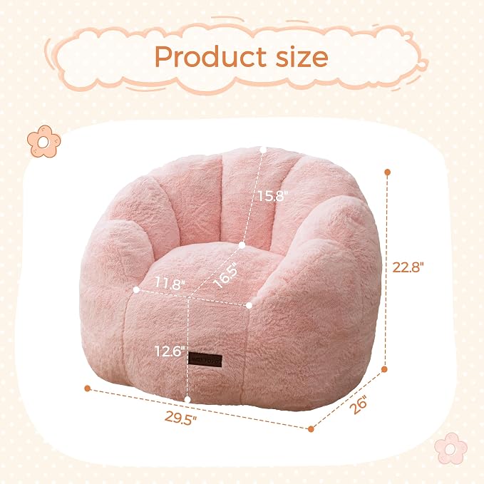 MAXYOYO Kids Bean Bag Chair, Floral Shaped Bean Bag Sofa, Plush Faux Fur - Image 2