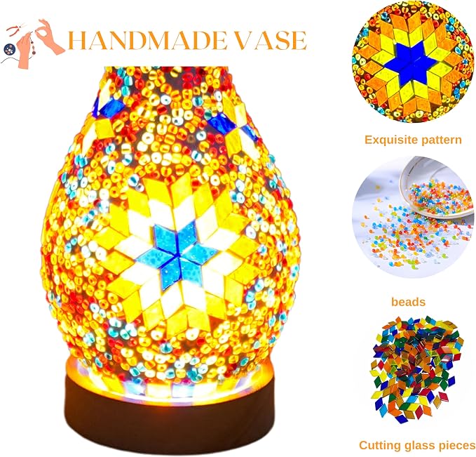 Mosaic Vase Lamp, Turkish Moroccan Table Lamp，Colorful Handmade Glass Vase - Image 3