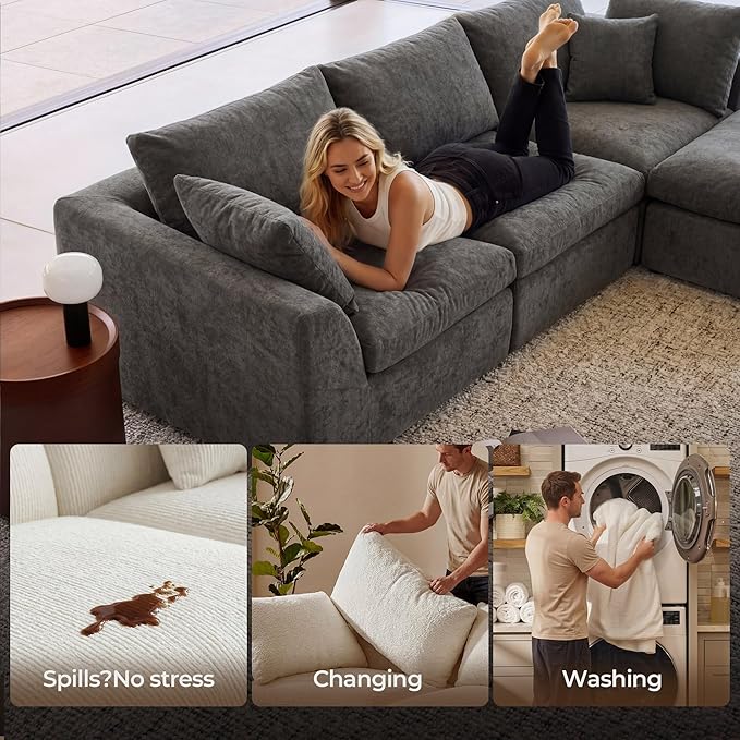 Amsleekey 108" Cloud Sectional Couches, - Image 4
