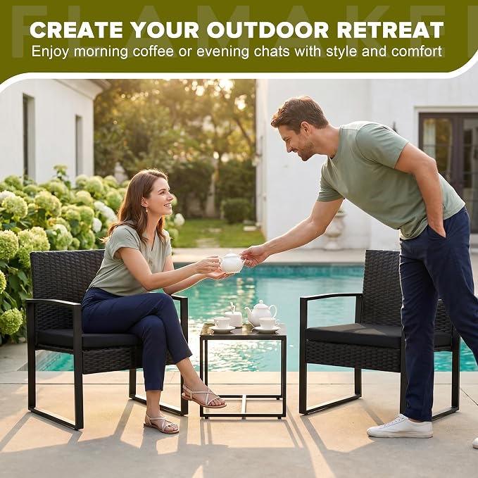 Flamaker 3 Pieces Outdoor Patio Wicker Furniture Set, Modern Rattan Chair - Image 7