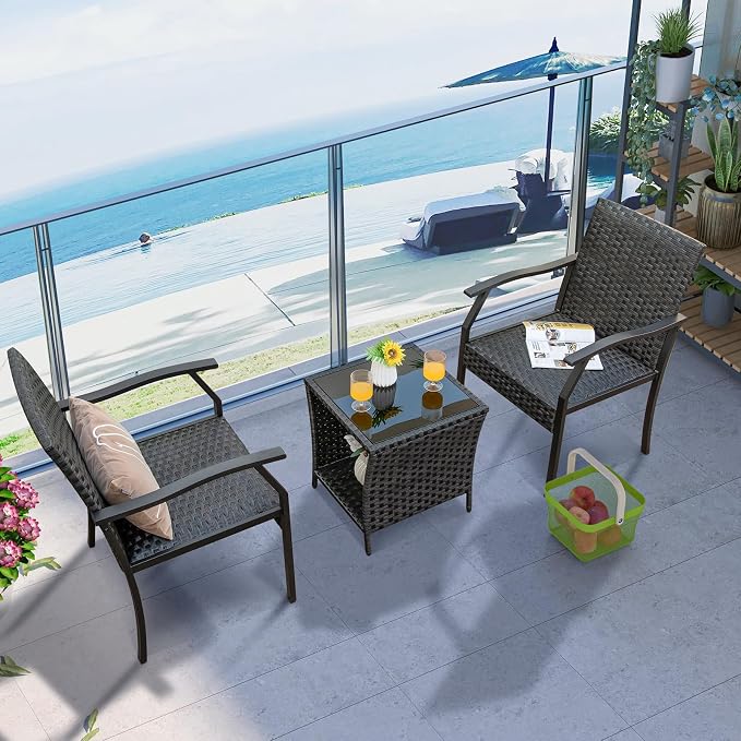Tangkula 3 Pieces Patio Wicker Chair Set, Waterproof All Weather Resistant - Image 3