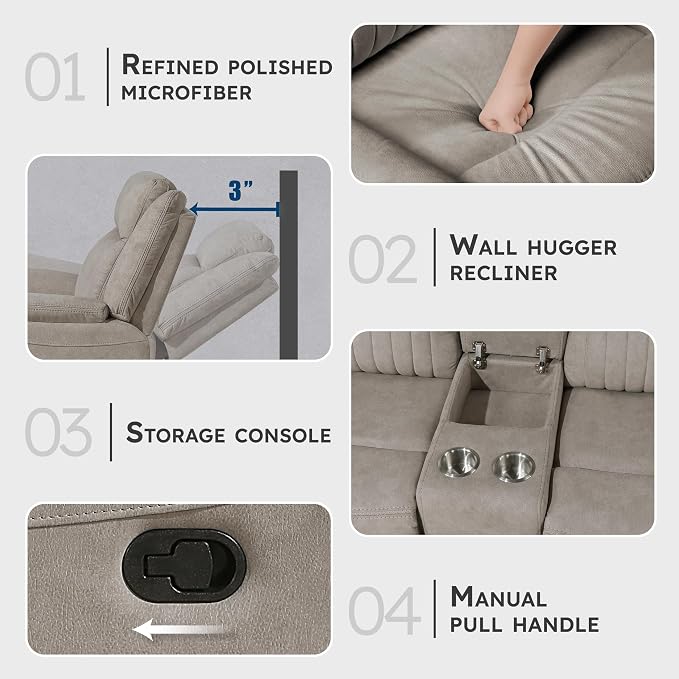 Lexicon Manual Double Reclining Loveseat, Polished Microfiber Manual Wall - Image 3