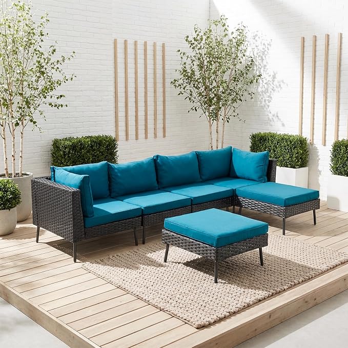 VINGLI 6-Piece Patio Furniture Set, All-Weather Wicker Outdoor Sectional Sofa by VINGLI
