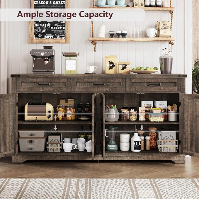 usikey Buffet Cabinet, 61” Large Sideboard Buffet Storage Cabinet - Image 4