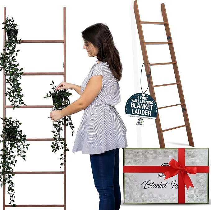 Blanket Ladder for Living Room and Bedroom, 5ft 8 inch, 6-Tier Wall Leaning - Image 3
