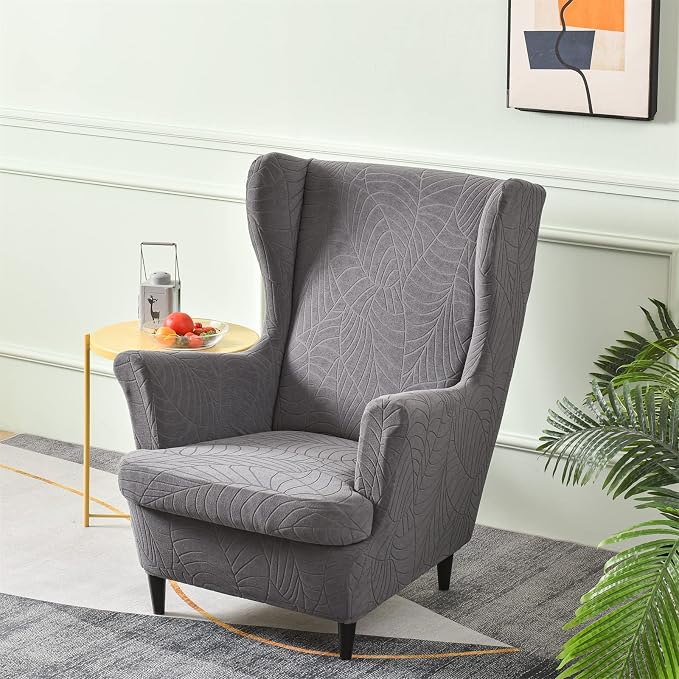 KRFOONN Stretch Wing Chair Slipcovers Jacquard 2 Piece Wingback Chair Covers - Image 2