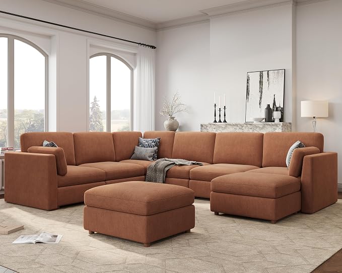 Oversized Modular Sectional Sofa, Solid Wood Frame, Removable Washable Cover by Kalafini