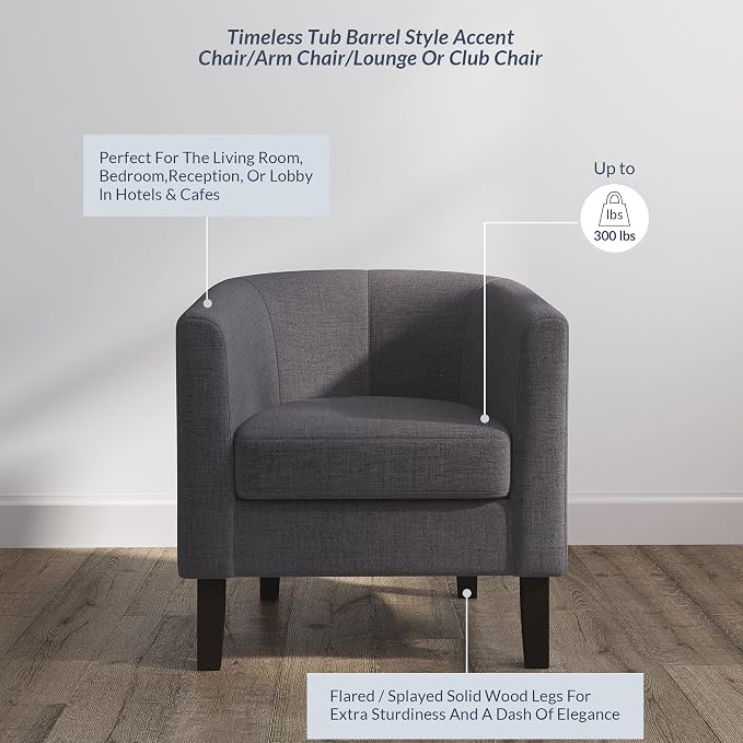BELLEZE Living Room Chair, Linen Round Accent Barrel Chair, Club Tub Sofa Chair - Image 3