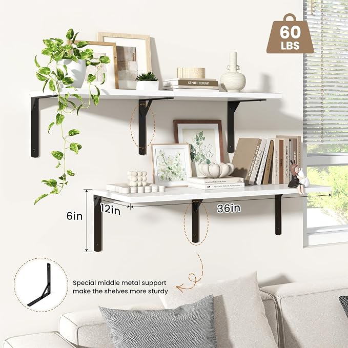 Fun Memories Floating Shelves for Wall, 12 Inch Deep Floating Shelves Set of 2 - Image 4