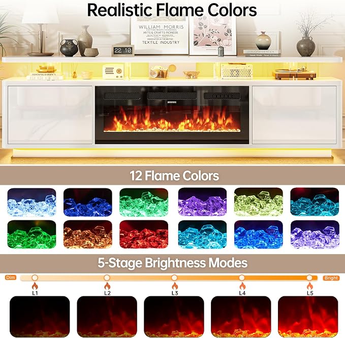 MXV 80" Fireplace TV Stand for TVs UP to 90", Entertainment Center - Image 2