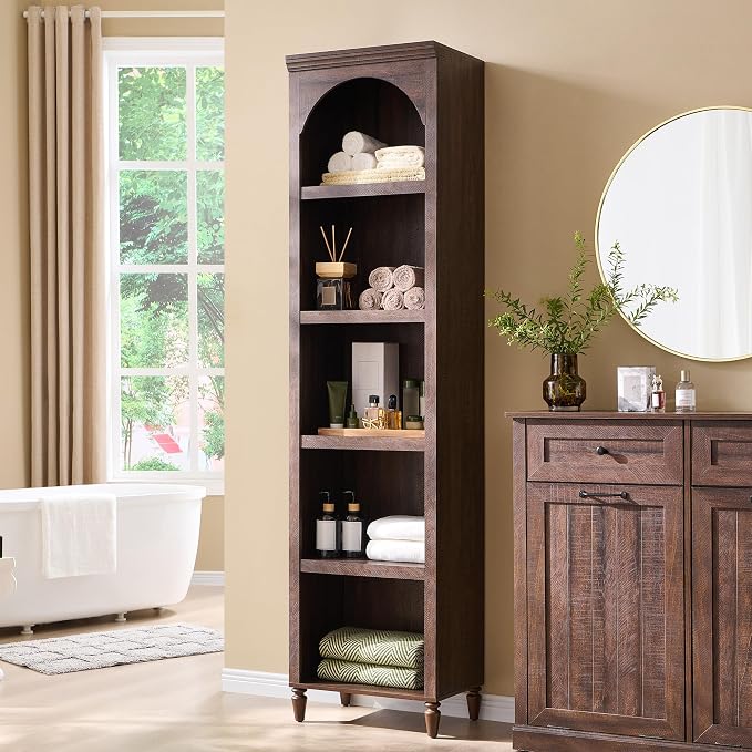 IFGET 76" Tall Arched Bookcase, Farmhouse 5 Tiers Narrow Arched Bookshelf - Image 5
