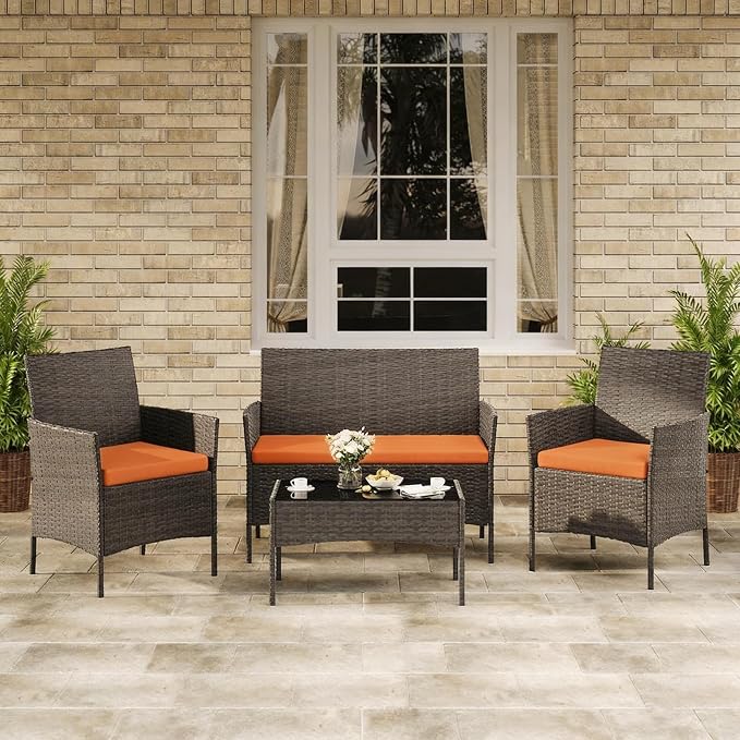 4-Piece Outdoor Furniture Set, PE Rattan Wicker Chairs - Image 7
