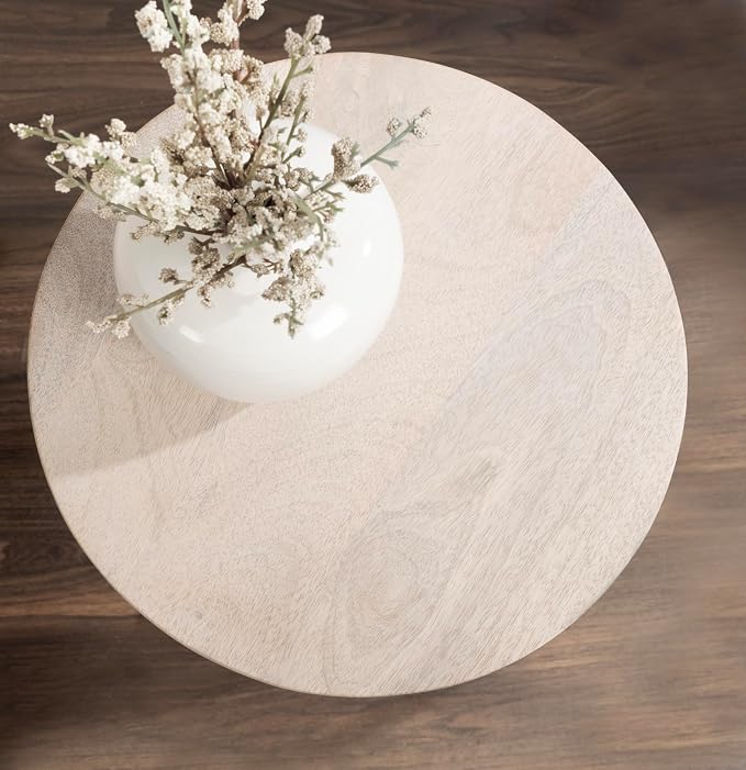 Kate and Laurel Dahl Wooden Round Drink Table; 12 x 23; Whitewash; Transitional - Image 6