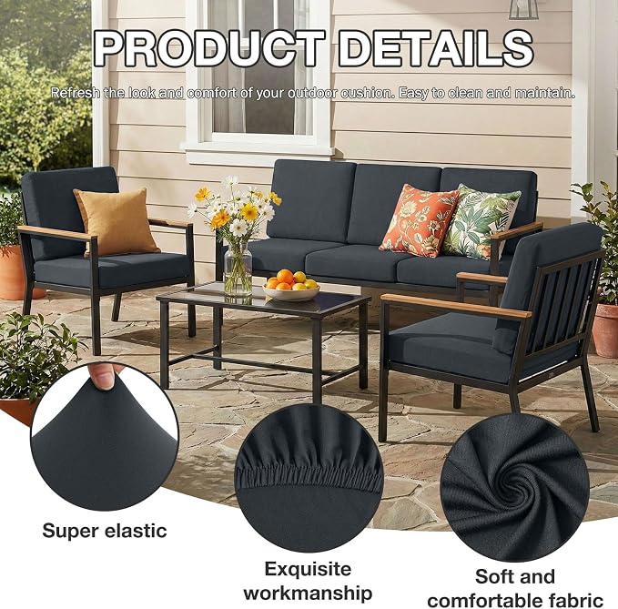 hyha 14Pcs Patio Cushion Covers, Stretch Outdoor Couch Cushion Covers, Washable - Image 3