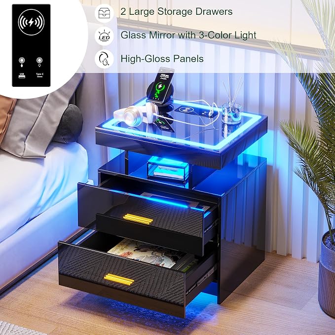 HNEBC Auto LED Nightstand Set of 2, Smart Night Stand - Image 8