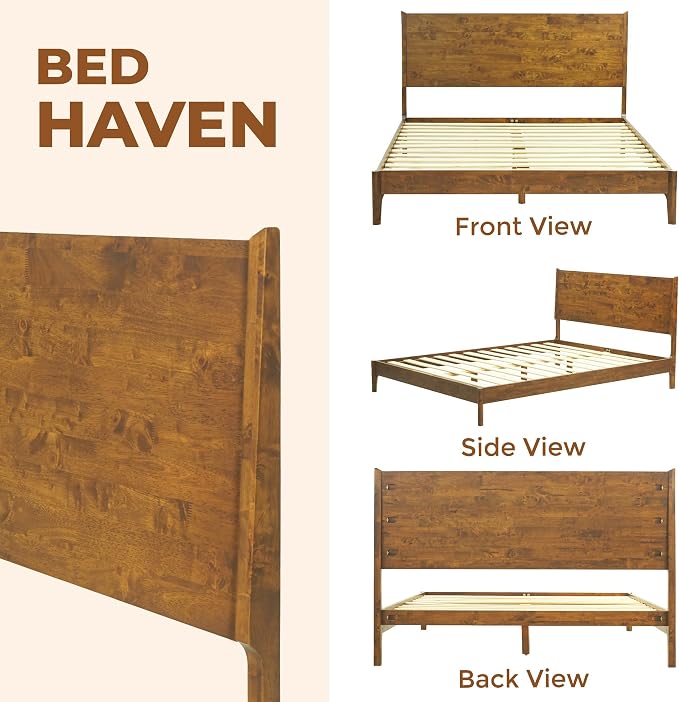 Acacia Haven Queen Bed Frame and Headboard, Platform Bed Frame Scandinavian - Image 8