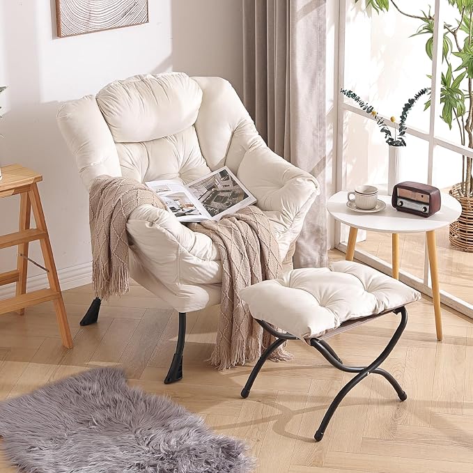 Welnow Lazy Chair with Ottoman, Modern Accent Chair with Armrests and a Side - Image 8