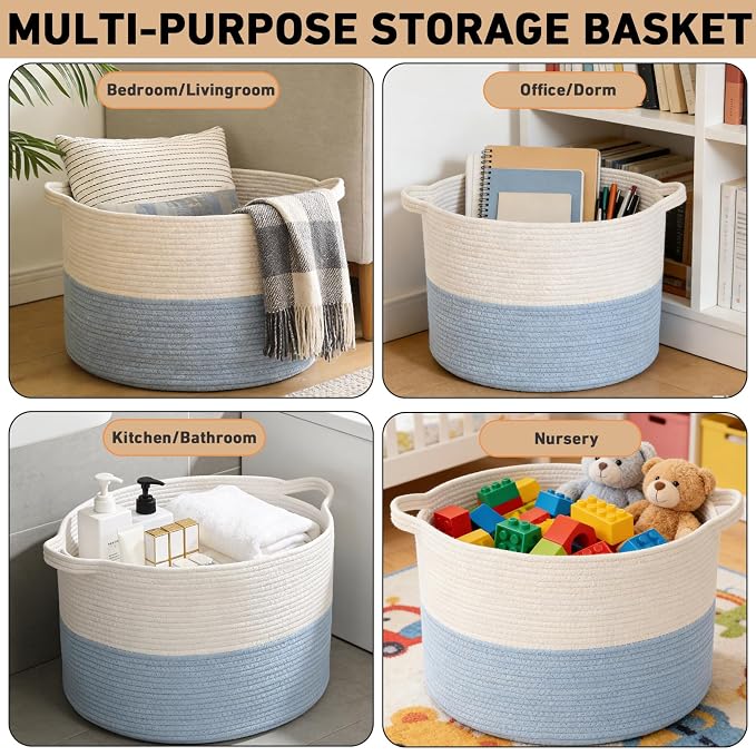 115L Extra Large Woven Cotton Rope Blanket Basket - Image 5
