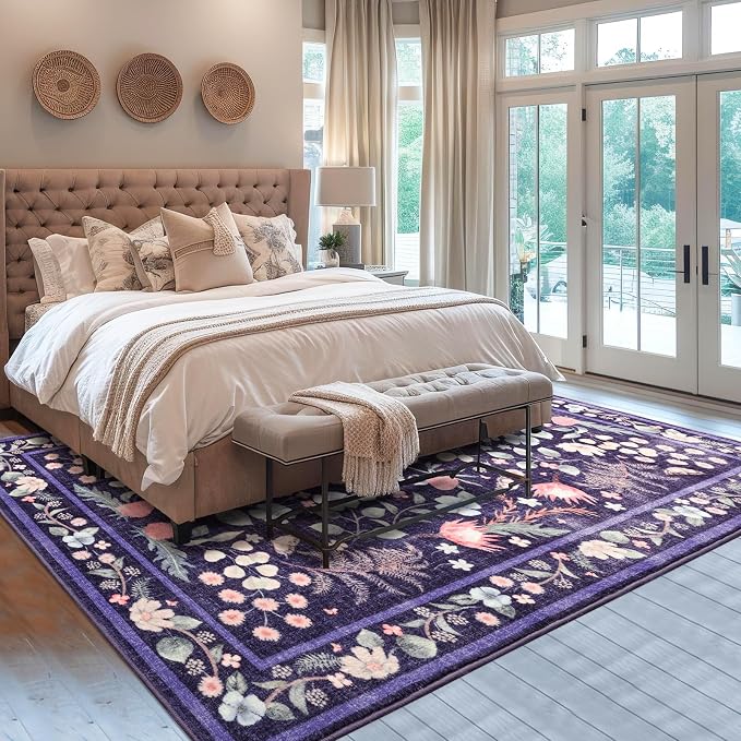Purple Area Rugs for Living Room, Non-Slip 4x6 Vintage Rug for Bedroom - Image 5