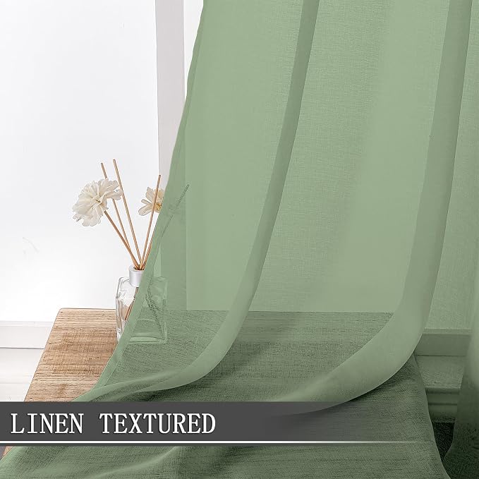 Tollpiz Sheer Curtains Linen Textured Living Room Curtain Sheers Light - Image 2