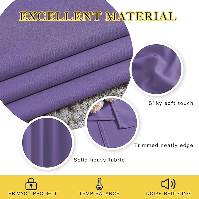 NICETOWN Lilac Purple Curtains 96 inches Long, Grommet Thermal Insulated - Image 3