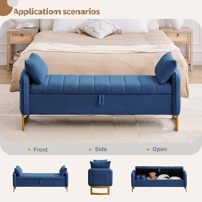 66'' King Size Storage Bench for Bedroom, Teddy Boucle End of Bed Benches for - Image 8