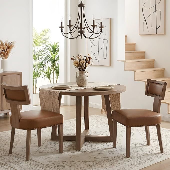 HNY Mid Century Modern Dining Chairs Set of 2, Farmhouse PU Leather Upholstered by HNY