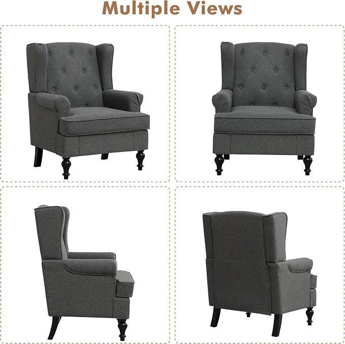 Accent Chair for Living Room, Mid Century Modern Upholstered Armchair, Wingback - Image 9