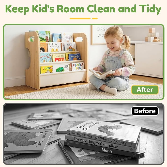 XiaZ Bookshelf for Kids Room Wooden Montessori Toddler Bookshelf Solid Pine - Image 8