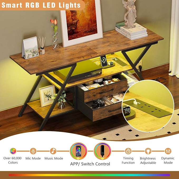 Simoretus TV Stand with Power Outlet and LED Lights, Fits TVs up to 65” - Image 2