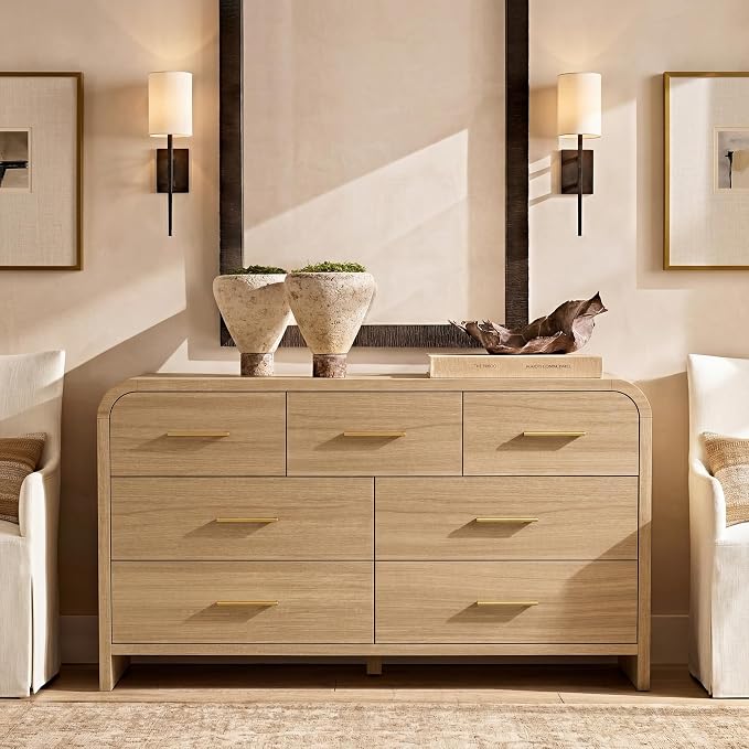 Curved 7-Drawer Dresser for Bedroom, 53.82" Wide Modern Chest of Drawers - Image 5