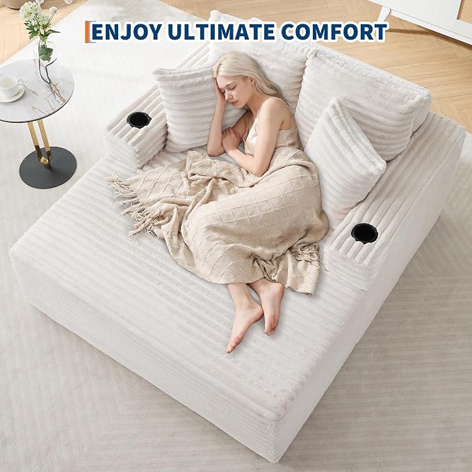 GarveeHome 64in Oversized Corduroy Fabric Bone-Free Sofa Bed Cloud Sofa - Image 7