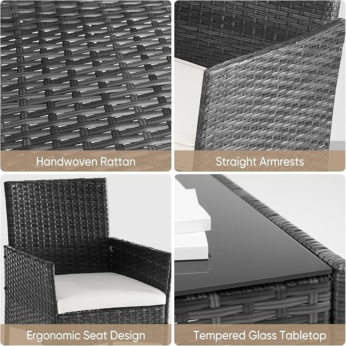 DUMOS 4 Piece Patio Furniture Set, All-Weather Outdoor Wicker Conversation Set - Image 5