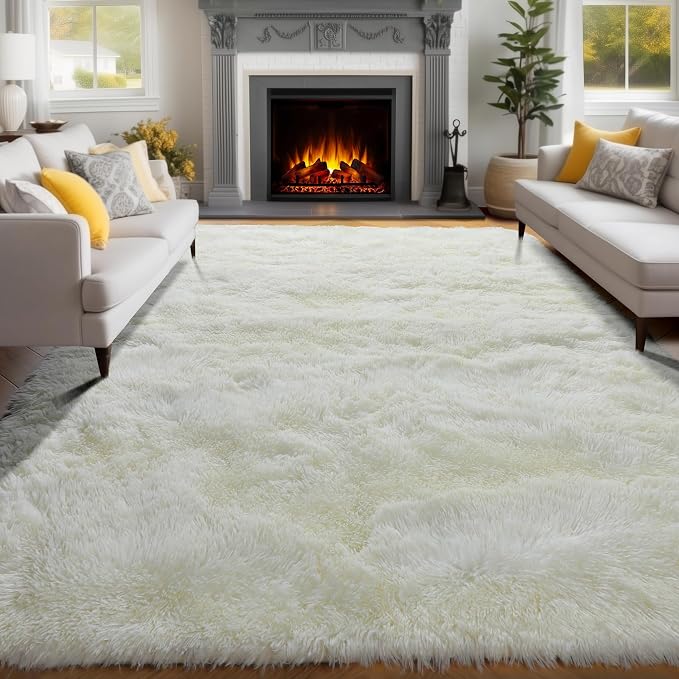 PAGISOFE Fluffy Shag Area Rugs for Bedroom Living Room, Cream White Super Soft - Image 7