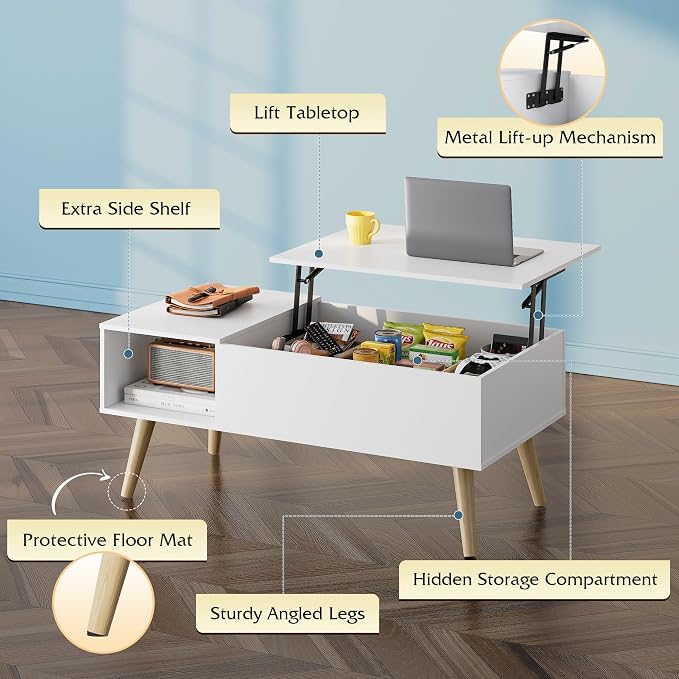 WLIVE Coffee Table for Living Room, Lift Top Coffee Table - Image 6